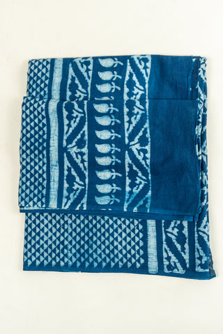 Classic Indigo Mul Cotton Sari - Effortless Style