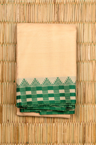 Off White Kanchi Cotton Saree with Aqua Green Checkered Temple Border