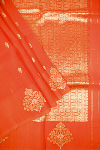 Orange Organza Silk Saree with Gold and Silver Guldasta Border handwoven saree