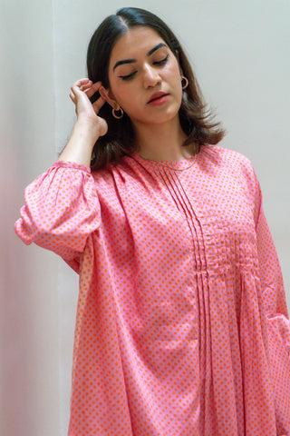 Pink  Bandhani Cotton Satin Suit with Dupatta