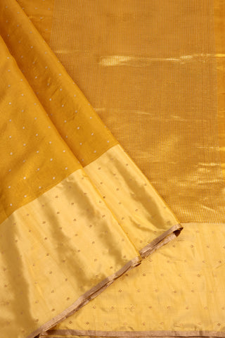 Mustard Yellow Chanderi Silk Saree with buttas and two-toned border