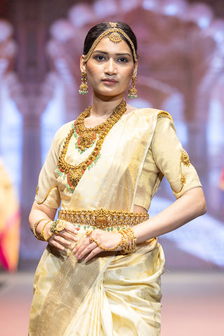 Beige gold Kanjivaram silk saree inspired by Alia Bhatt