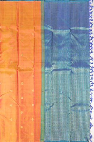 Vibrant Orange and Blue kanjivaram Silk Saree with Intricate Zari Designs