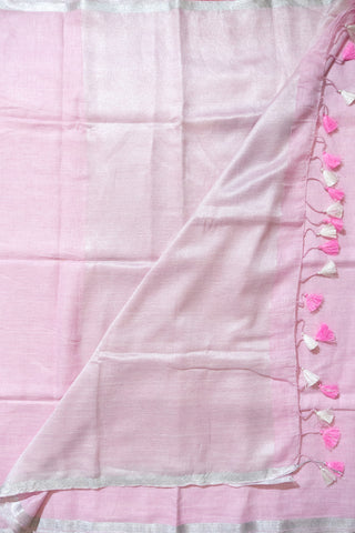 Baby Pink And Silver Pure Linen Saree