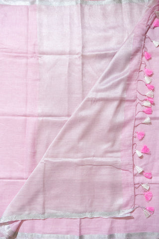 Baby Pink And Silver Pure Linen Saree