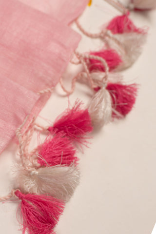 blush pink pure linen saree with silver zari stripes handcrafted saree from Madhurya