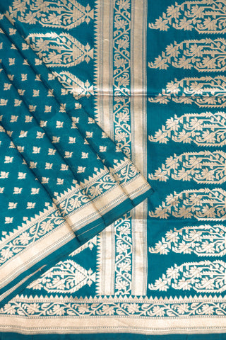 Teal Blue Handloom Banarasi Pure Katan Silk Saree