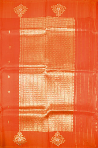 Orange Organza Silk Saree with Gold and Silver Guldasta Border handwoven saree