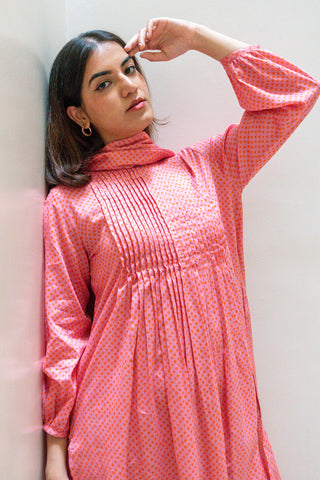 Pink  Bandhani Cotton Satin Suit with Dupatta