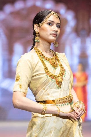 Beige gold Kanjivaram silk saree inspired by Alia Bhatt