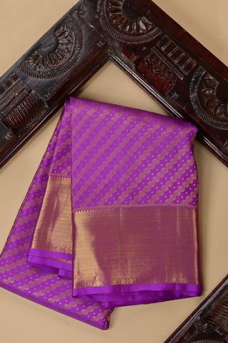 Regal Violet Purple Kanjeevaram Silk Saree with Gold Zari Buttas & Classic Border