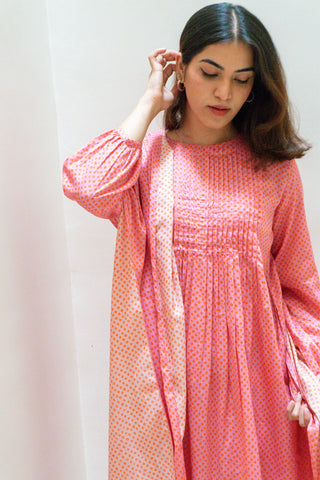 Pink  Bandhani Cotton Satin Suit with Dupatta