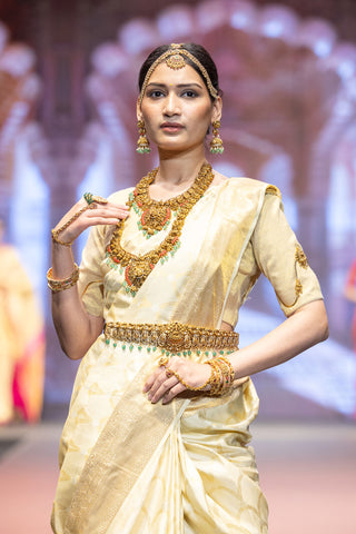 Beige gold Kanjivaram silk saree inspired by Alia Bhatt