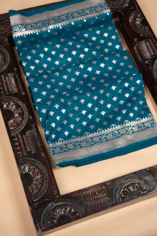 Teal Blue Handloom Banarasi Pure Katan Silk Saree