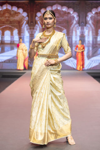 Beige gold Kanjivaram silk saree inspired by Alia Bhatt