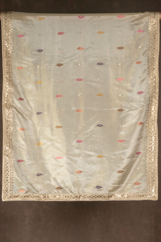 Gold tissue silk dupatta with heavy zari embroidery and maroon piping border