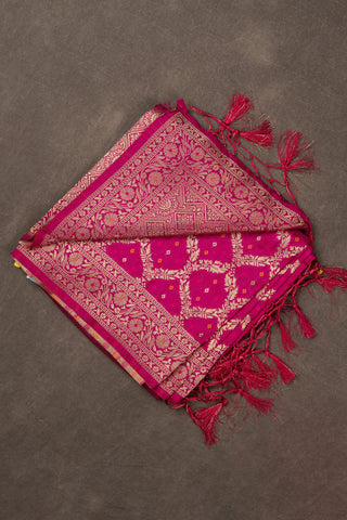 Rani pink Banarasi art silk dupatta with bandhani weave effect