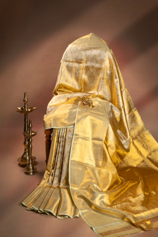 Gold Kanjivaram Tissue Silk Saree with Traditional Motifs