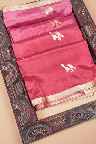 Wine and Onion Pink Ombre Pure Silk Saree with Bird Motifs handwoven saree