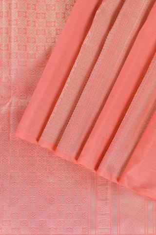 Peach Pink Kanjivaram Silk Saree with Gold Zari Weave