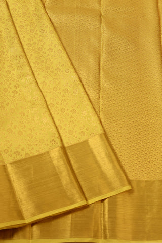 Goldenrod Yellow Kanjivaram Silk Saree with peacock buttas and zari border