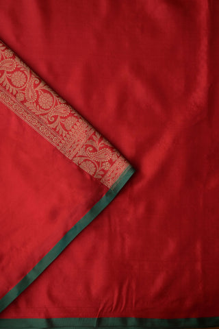 Crimson Red Banarasi Silk Saree with zari motifs and teal border