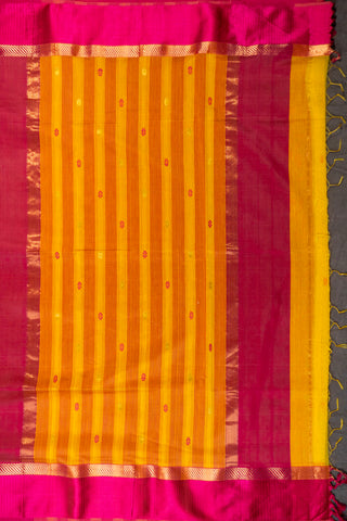 Yellow and Rani Pink Silk Cotton Maheshwari Saree