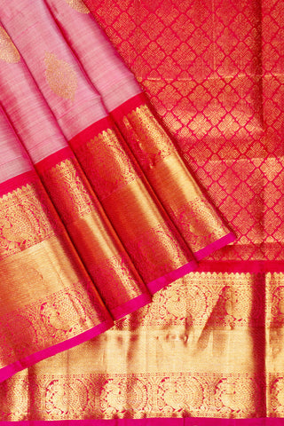 Dual tone pink Kanjivaram silk saree with gold zari jaal pallu