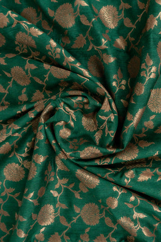 Emerald Green Banarasi Saree with Zari Floral Jaal and Red Border