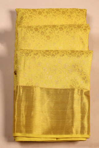 Goldenrod Yellow Kanjivaram Silk Saree with peacock buttas and zari border