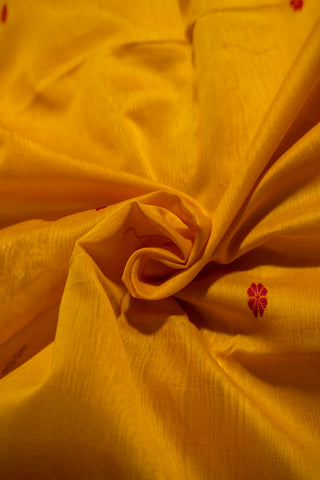 Yellow and Rani Pink Silk Cotton Maheshwari Saree