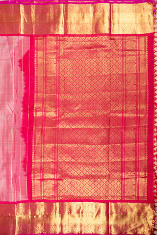 Dual tone pink Kanjivaram silk saree with gold zari jaal pallu