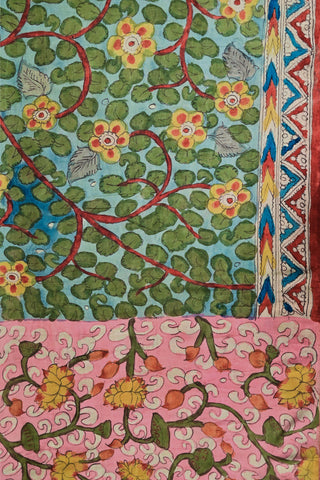 Artisan Kalamkari silk saree with myth scenes