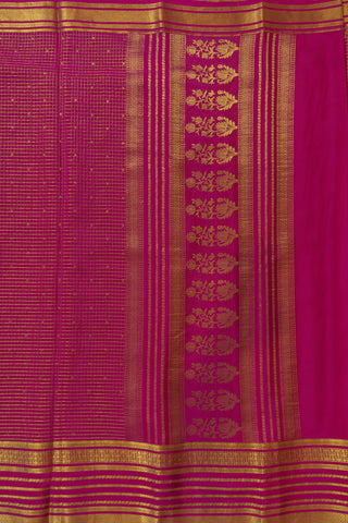 Vibrant Fuschia Pink Mysore Crepe Silk Saree Gold Zari Stripes Motifs