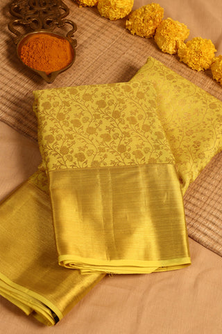 Goldenrod Yellow Kanjivaram Silk Saree with peacock buttas and zari border