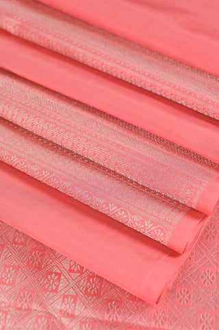 Peach Pink Kanjivaram Silk Saree with Gold Zari Weave