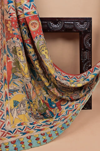 Artisan Kalamkari silk saree with myth scenes