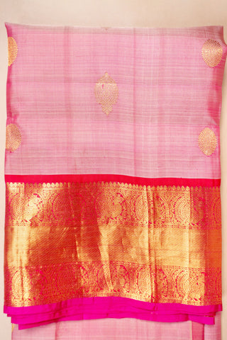 Dual tone pink Kanjivaram silk saree with gold zari jaal pallu