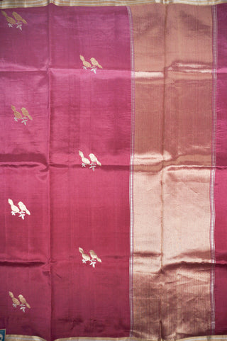 Wine and Onion Pink Ombre Pure Silk Saree with Bird Motifs handwoven saree