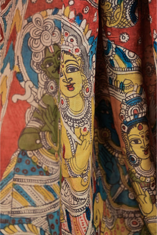 Artisan Kalamkari silk saree with myth scenes
