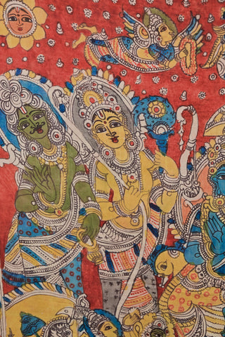 Artisan Kalamkari silk saree with myth scenes
