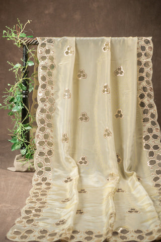 Light gold tissue dupatta with cutwork scalloped sequin embroidered border