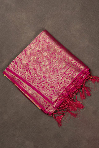 Rani pink Banarasi art silk dupatta with bandhani weave effect