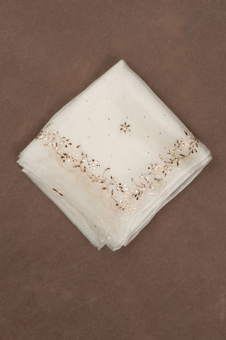 Off white pure silk organza dupatta with kaamdani mukesh embroidery