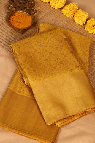 Gold Kanjivaram Silk Saree with floral jaal and zari border