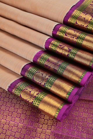 Peach Kanjivaram Silk Saree with Gold Zari Border