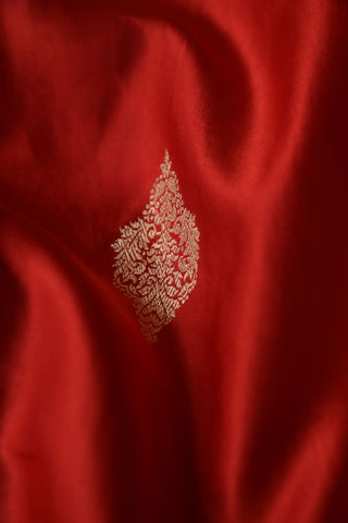Red Mashru Silk Saree with gold paisley buttas and floral border