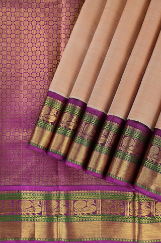 Peach Kanjivaram Silk Saree with Gold Zari Border