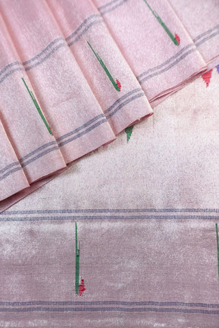 Pink Paithani Tissue Saree with woven peacocks and floral motifs