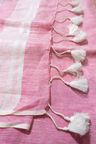 Light Pink and White Pure Linen Saree
